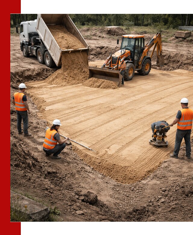 Устройство песчаной подушки для фундаментов и дорог в Губкине